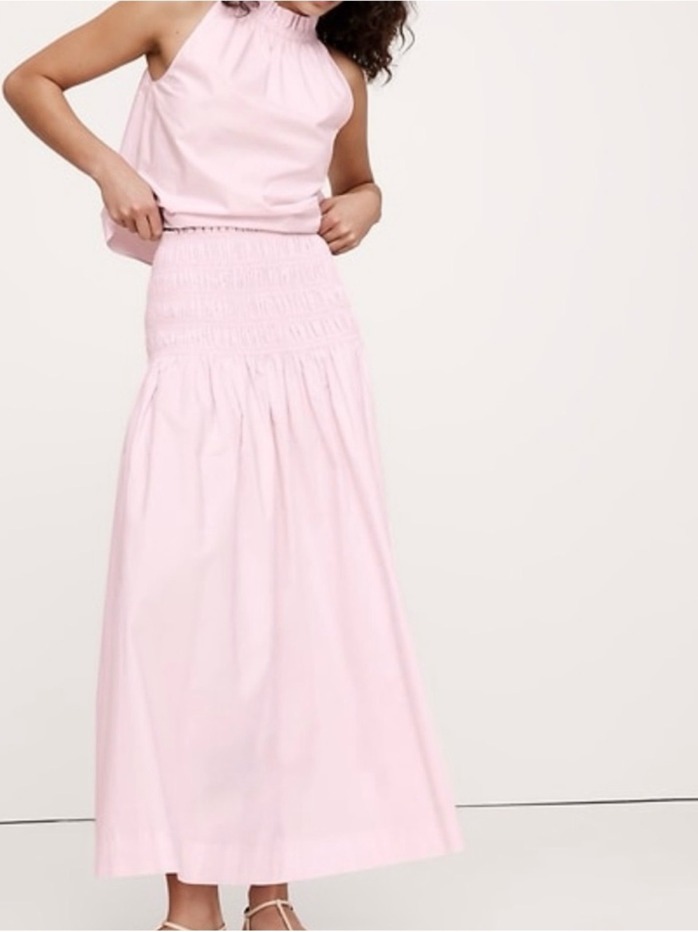 Banana Republic Light Pink Smocked-Waist Maxi Skirt